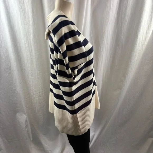 Zara Dark Navy and Cream Striped V-Neck Cardigan M - Picture 8 of 11